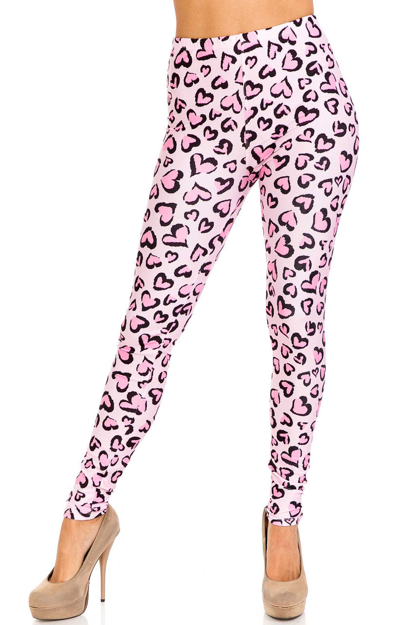 Love Lingo Leopard print yoga Pink Heart Leggings.