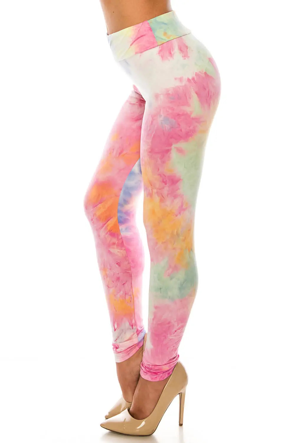 Love Lingo Multi-Color Pastel Tie Dye High Waisted Leggings.