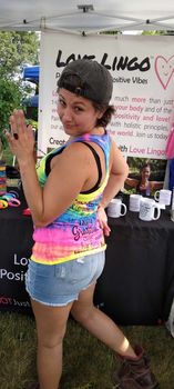 Ladies Tie Dye Positive Message Racerback Tank Top.