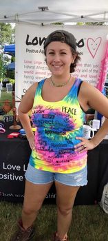 Ladies Tie Dye Positive Message Racerback Tank Top.