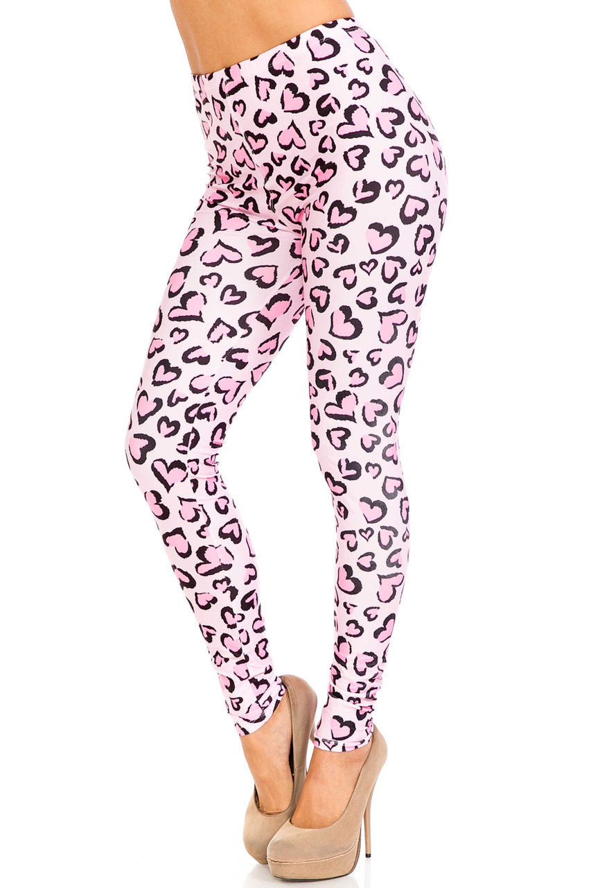 Love Lingo Leopard print yoga Pink Heart Leggings.