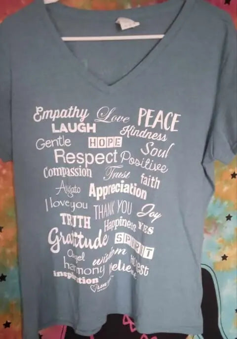 Energy-Infused Female V-Neck Shirt – Inspirational Teal Tee.