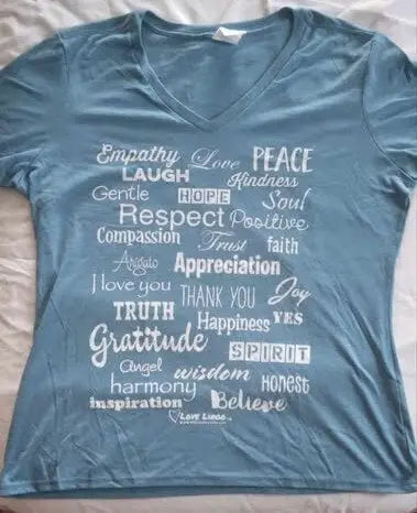 Energy-Infused Female V-Neck Shirt – Inspirational Teal Tee.