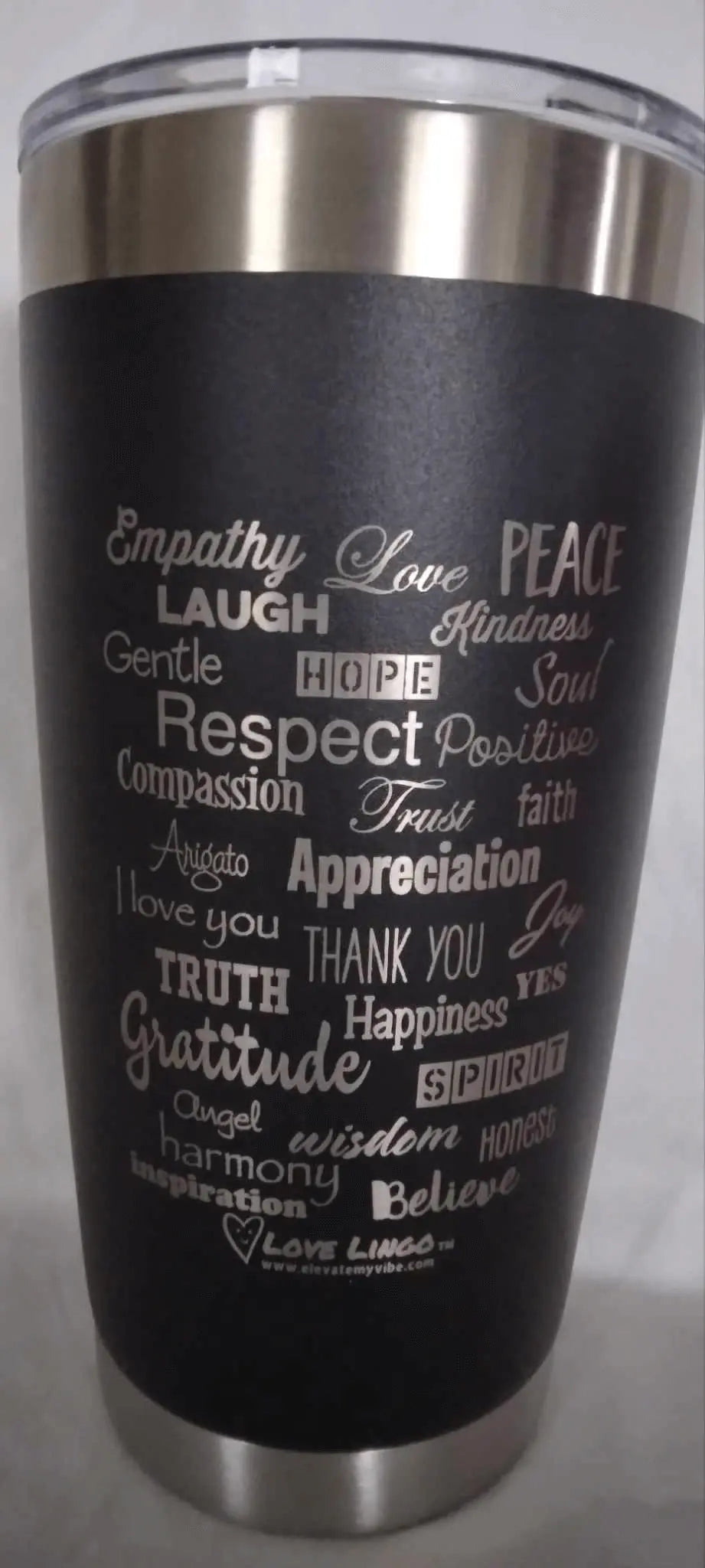 Love Lingo 20 oz Engraved Travel coffee Mug – Uplifting Colors & Designs.