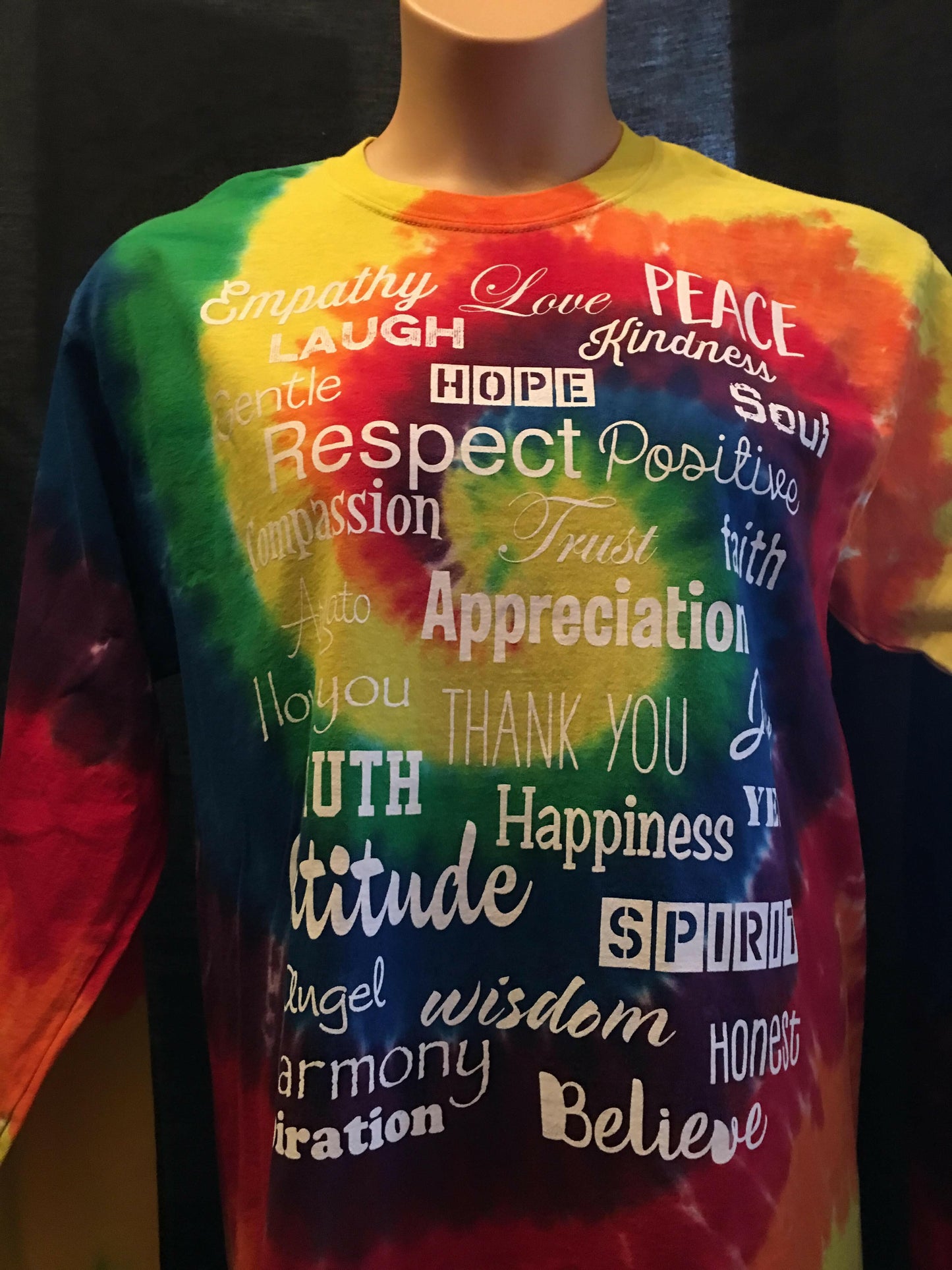 Long Sleeve Unisex Tie-Dyed Rainbow Love Lingo T-Shirt