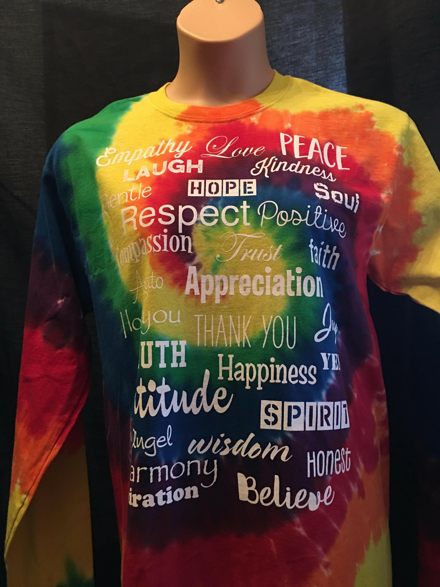 Long Sleeve Unisex Tie-Dyed Rainbow Love Lingo T-Shirt