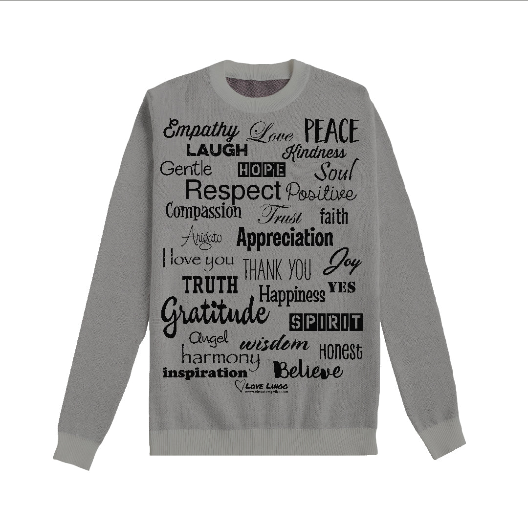 Gray Love Lingo Positive Affirmation Sweater.