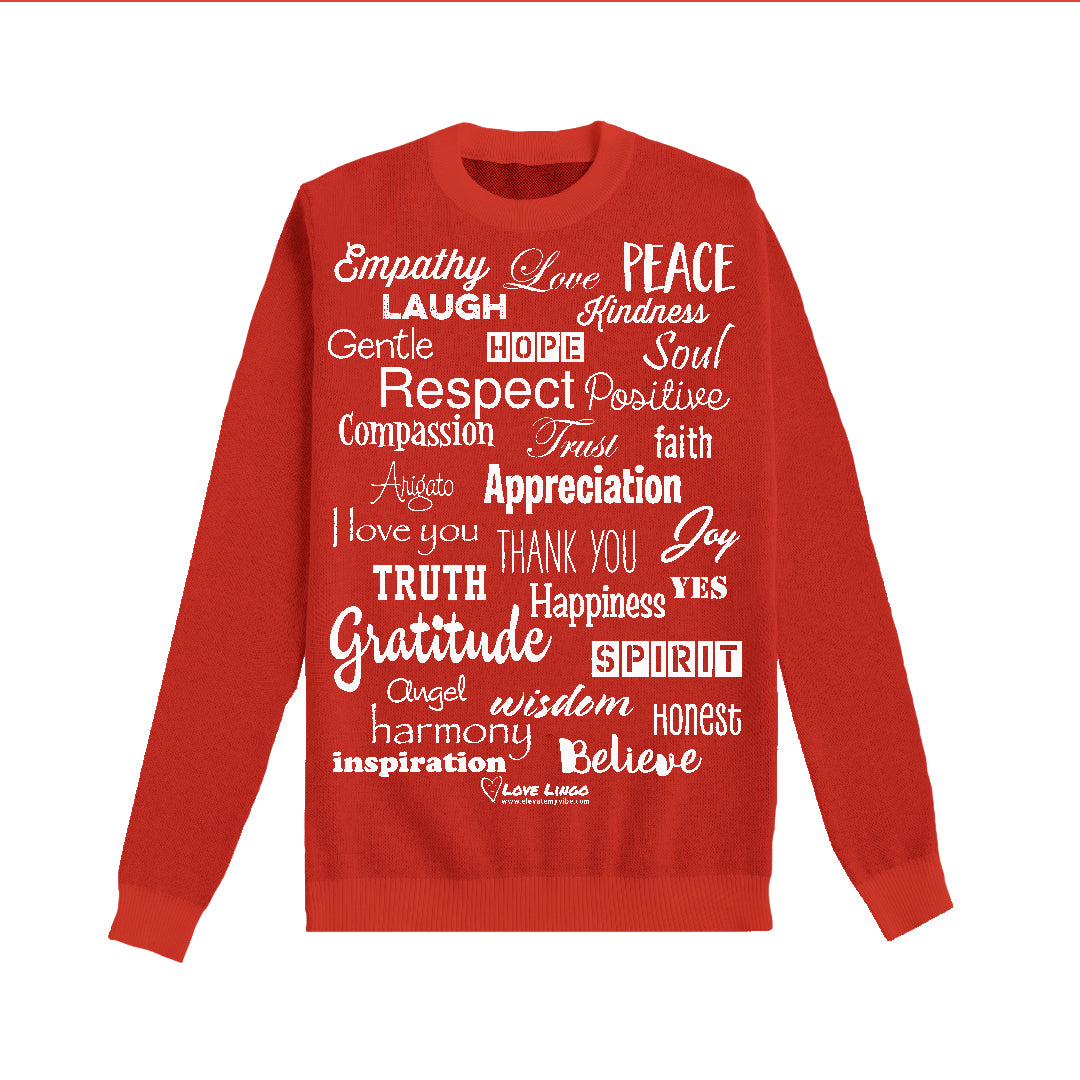 Love Lingo Chili Red Positive Affirmation Sweater.