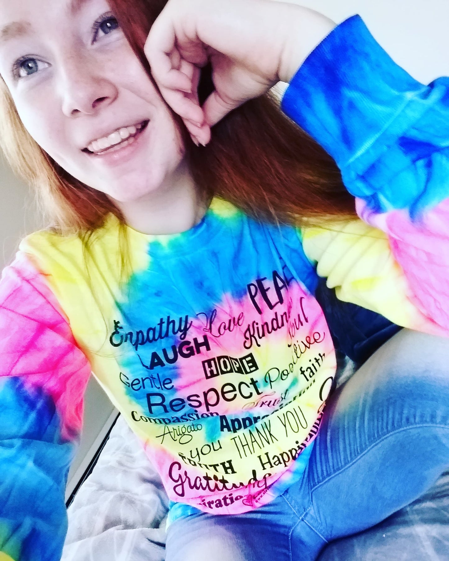 Positive message Long Sleeve Unisex Neon Tie Dye T-Shirt