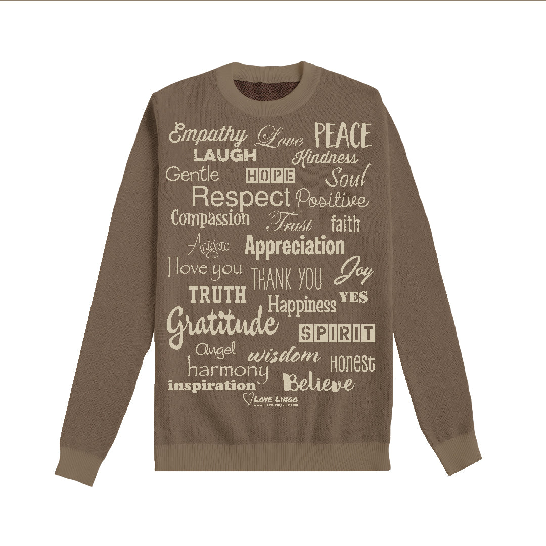 Peanut Brown Love Lingo Positive Affirmation Sweater.