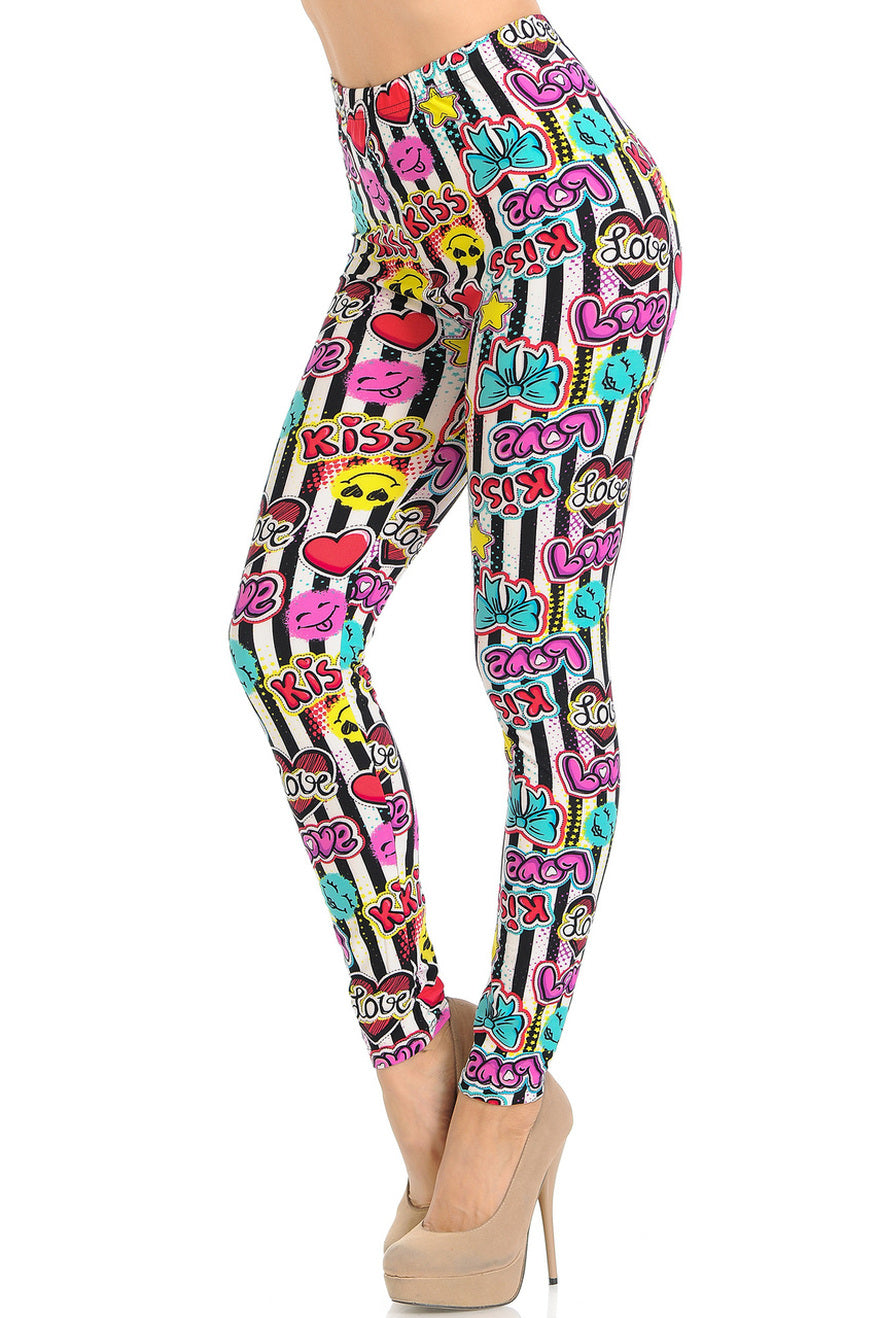 Super Soft Stripes Love, and Kisses Yoga Hearts Leggings.