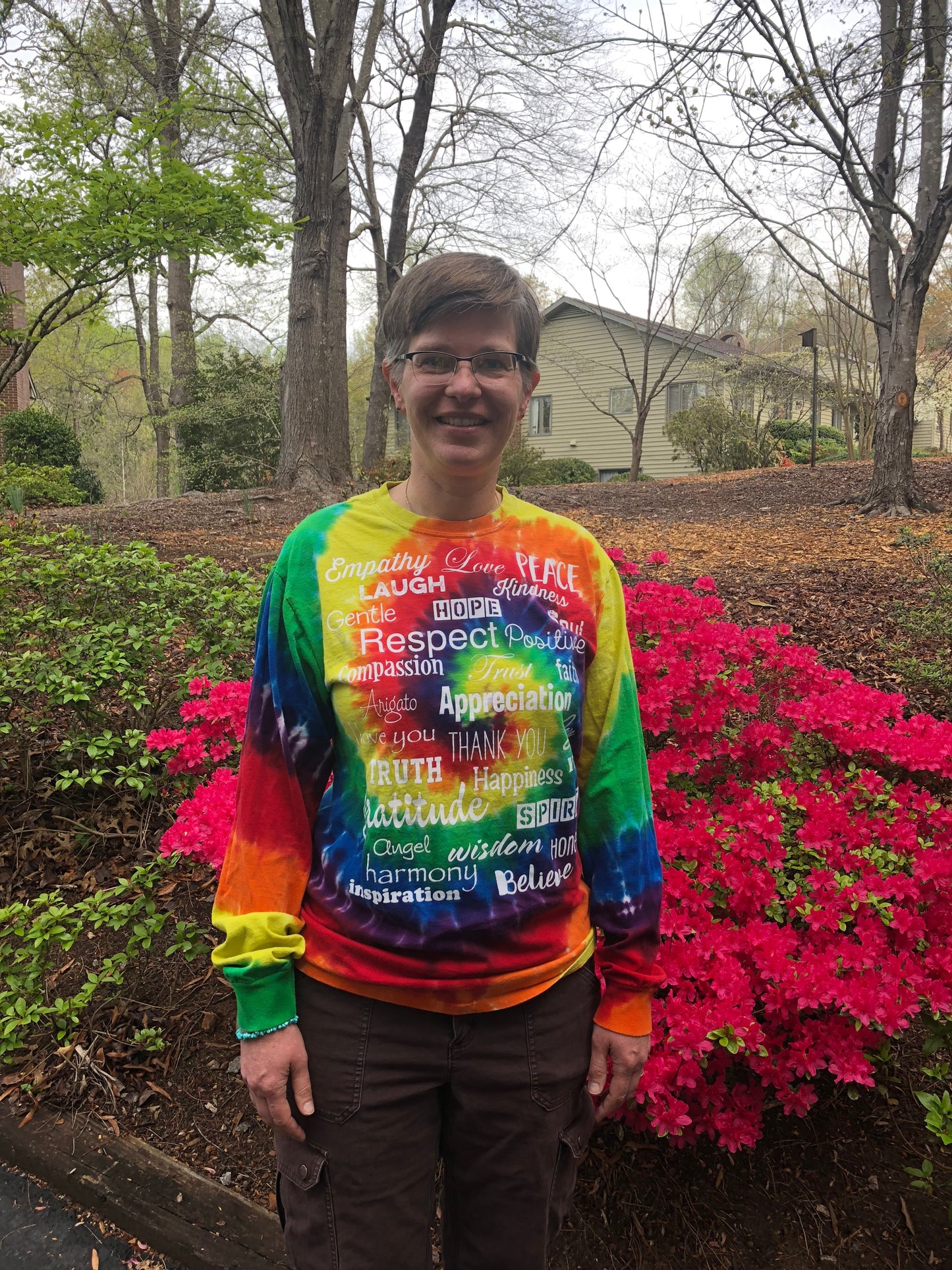 Long Sleeve Unisex Tie-Dyed Rainbow Love Lingo T-Shirt