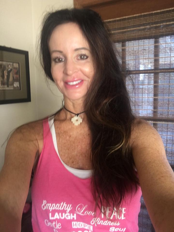 Vintage Pink racerback yoga tank with positive word design front