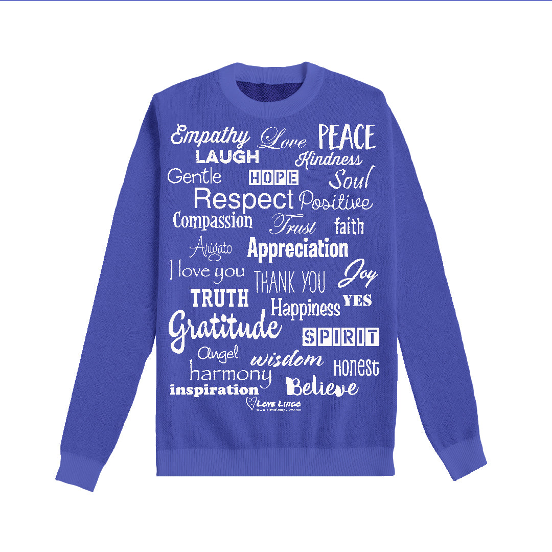 Love Lingo Royal Blue Positive Affirmation Sweater.