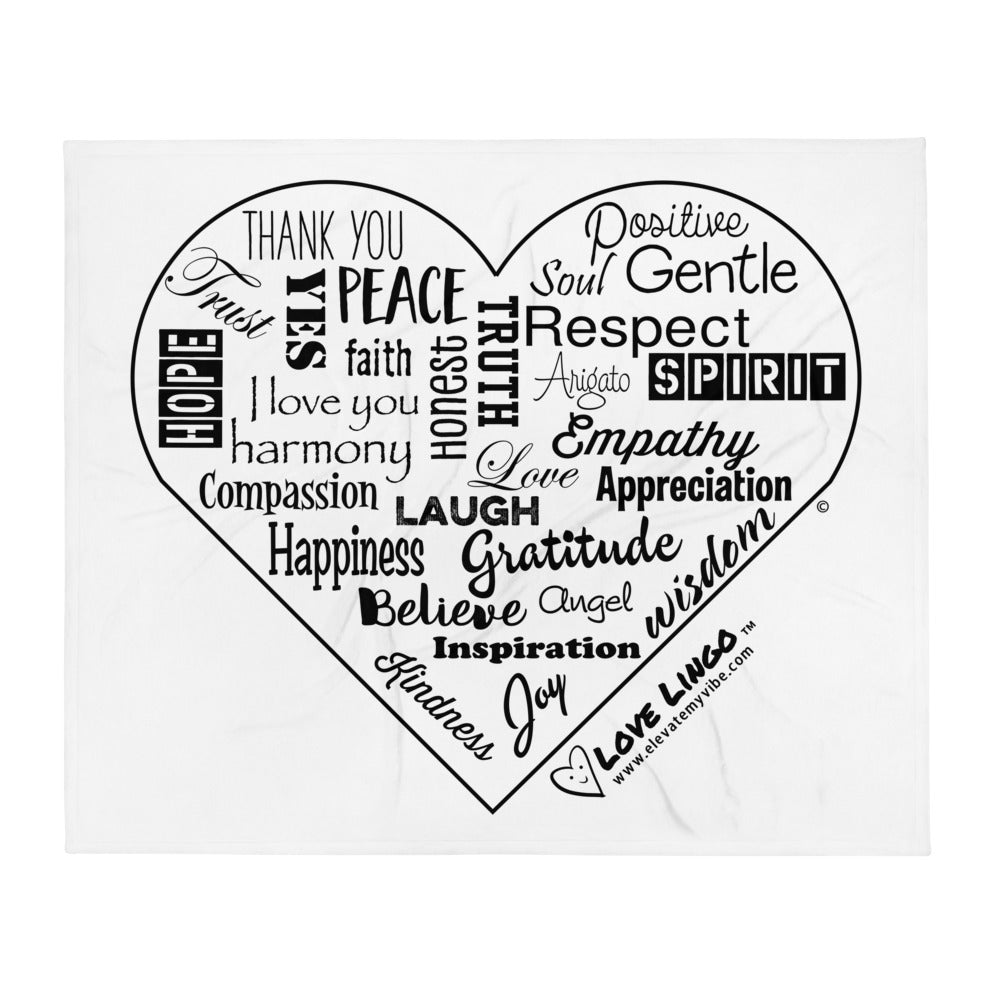 Love Lingo Positive Heart Throw Blanket (Horizontal)