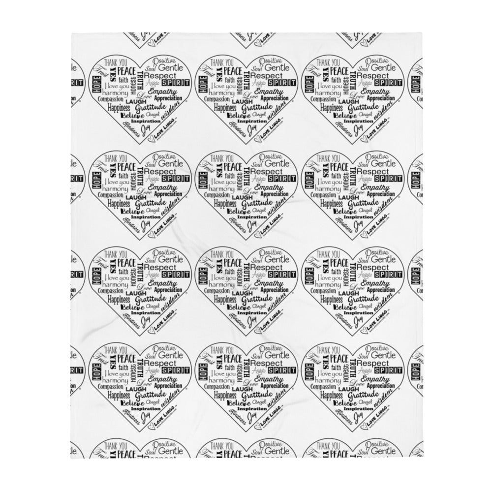 Love Lingo Positive Hearts Throw Blanket ( Black)