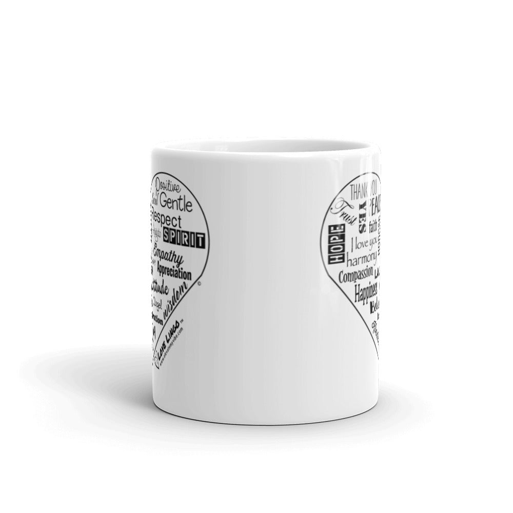 Love Lingo Positive Heart Mug 11 oz and 15 oz (Black Heart)