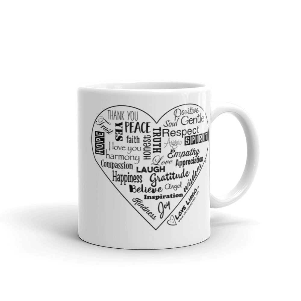 Love Lingo Positive Heart Mug 11 oz and 15 oz (Black Heart)
