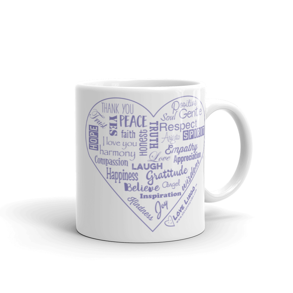Love Lingo Positive Heart Mug 11 oz and 15 oz (Purple Heart)