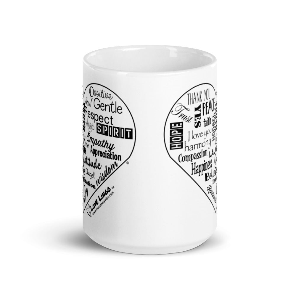 Love Lingo Positive Heart Mug 11 oz and 15 oz (Black Heart)