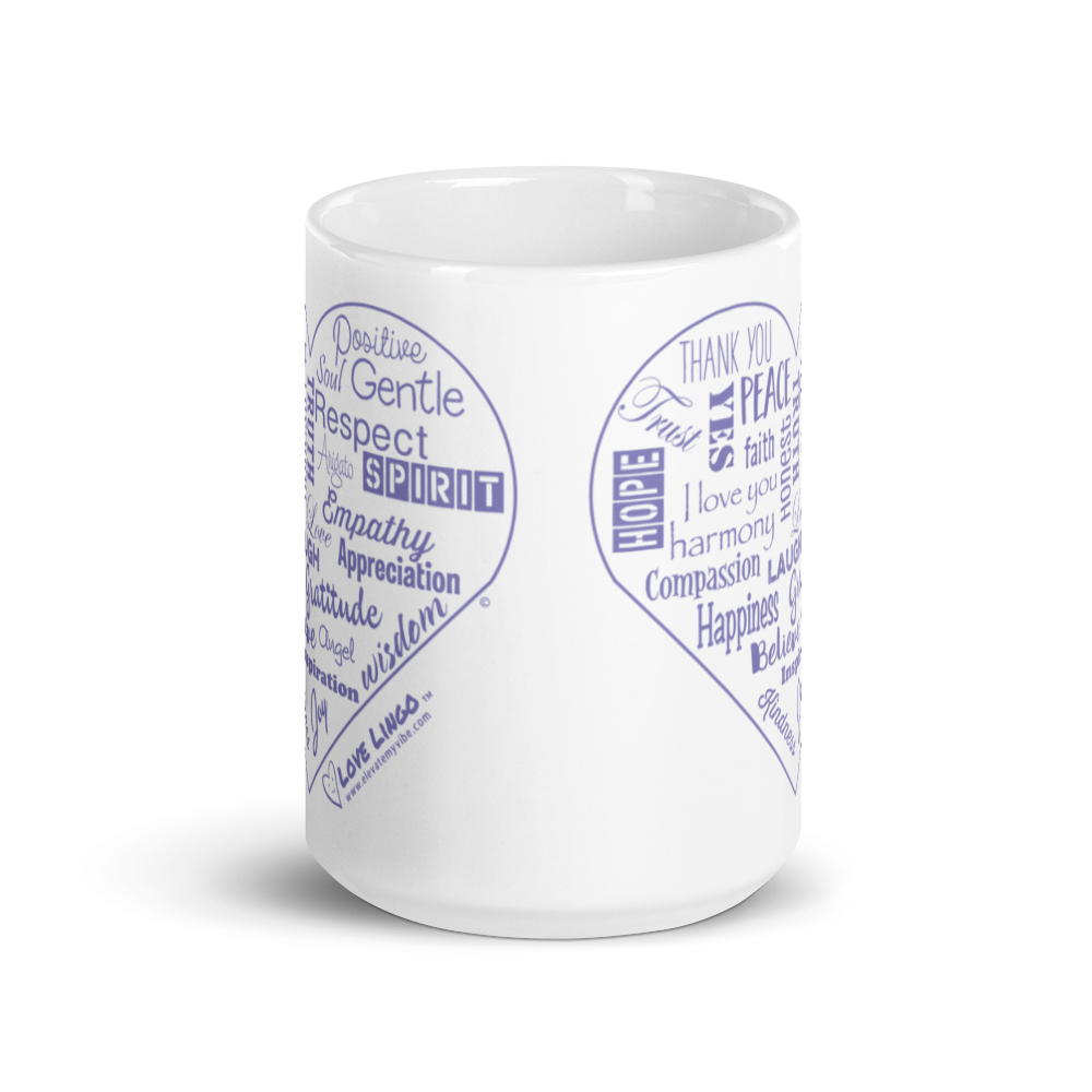 Love Lingo Positive Heart Mug 11 oz and 15 oz (Purple Heart)