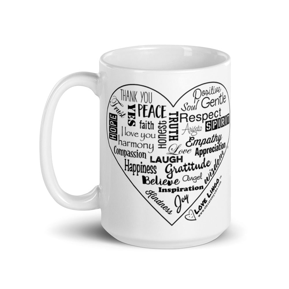 Love Lingo Positive Heart Mug 11 oz and 15 oz (Black Heart)