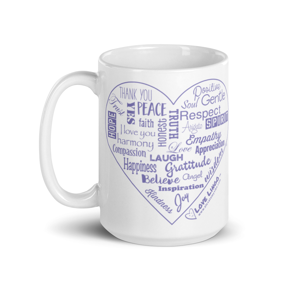 Love Lingo Positive Heart Mug 11 oz and 15 oz (Purple Heart)