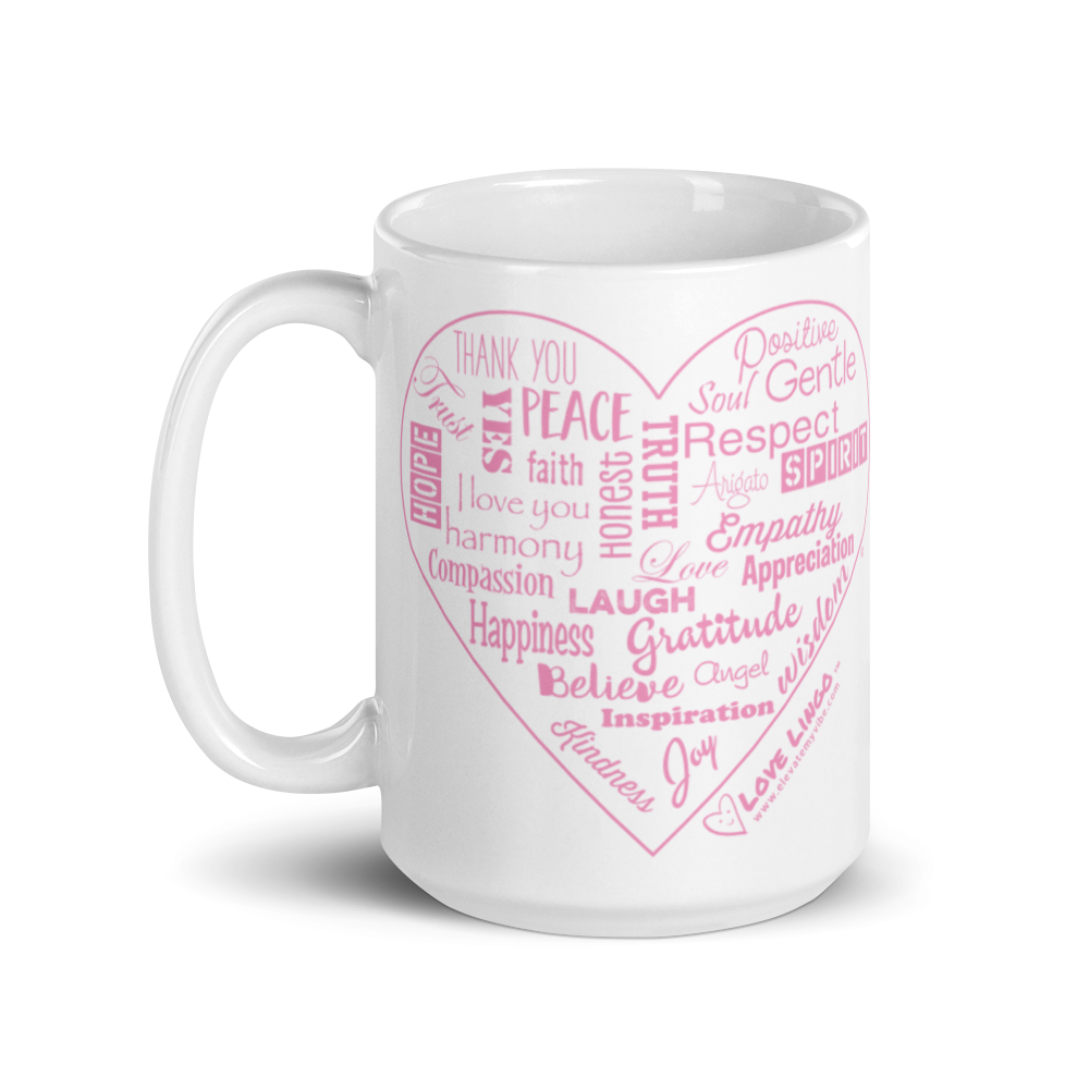 Love Lingo Positive Heart Mug 11 oz and 15 oz (Pink Heart)