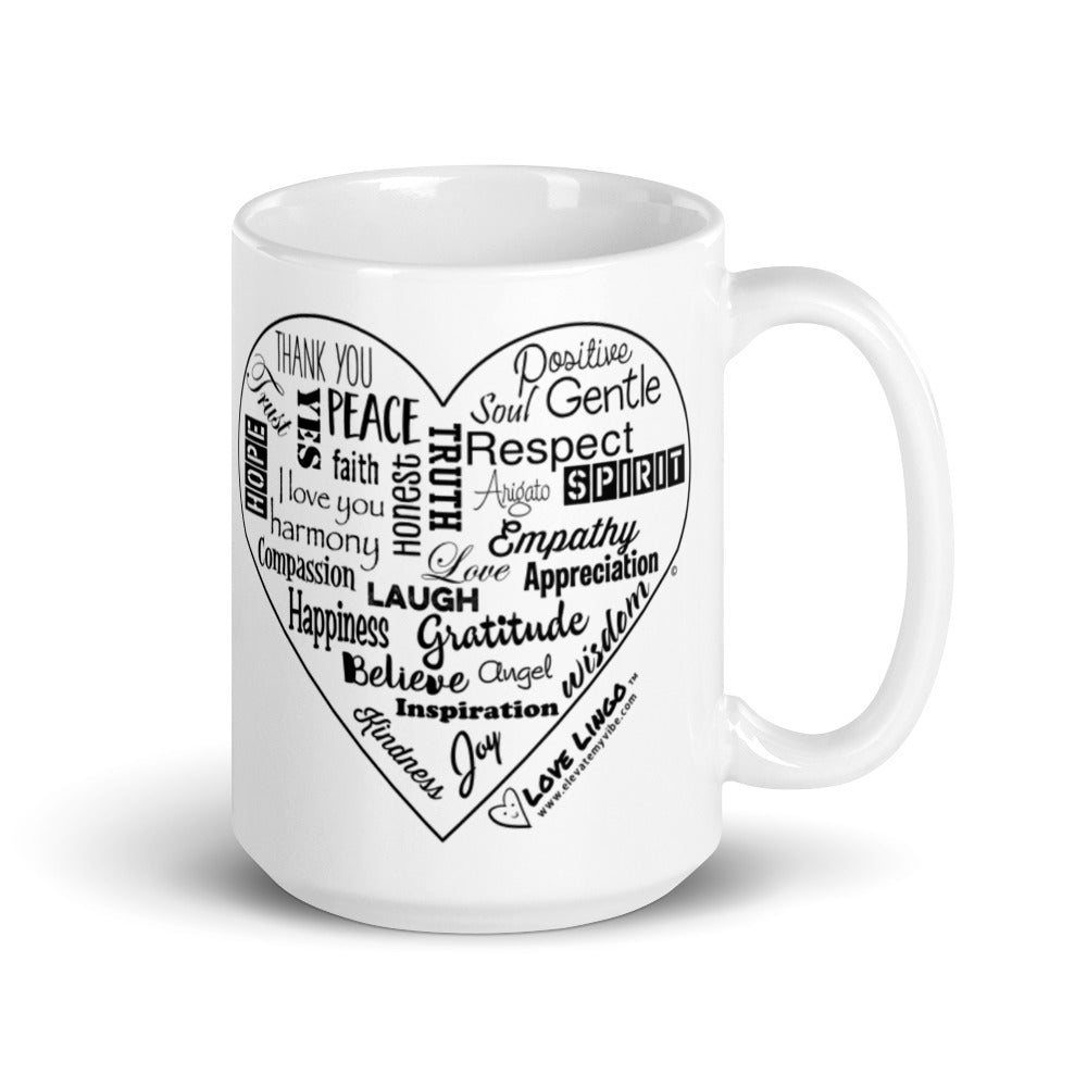 Love Lingo Positive Heart Mug 11 oz and 15 oz (Black Heart)