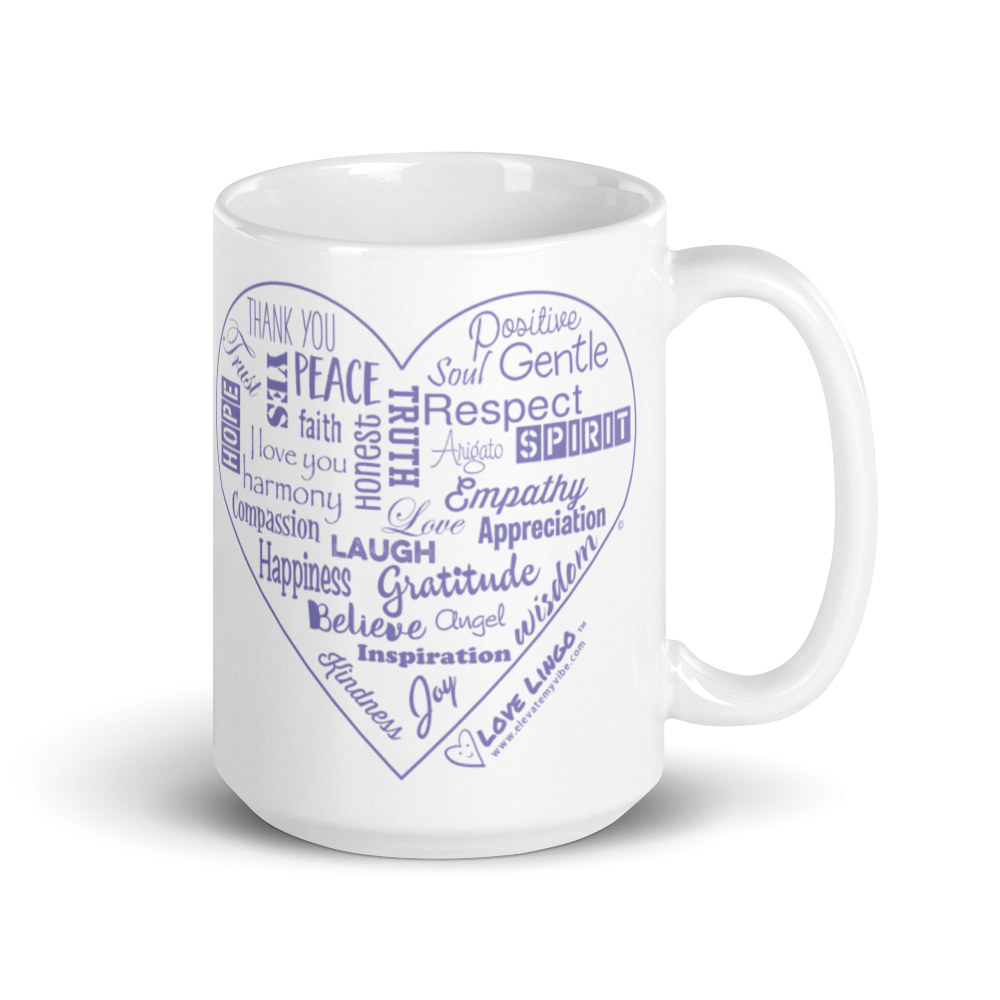 Love Lingo Positive Heart Mug 11 oz and 15 oz (Purple Heart)