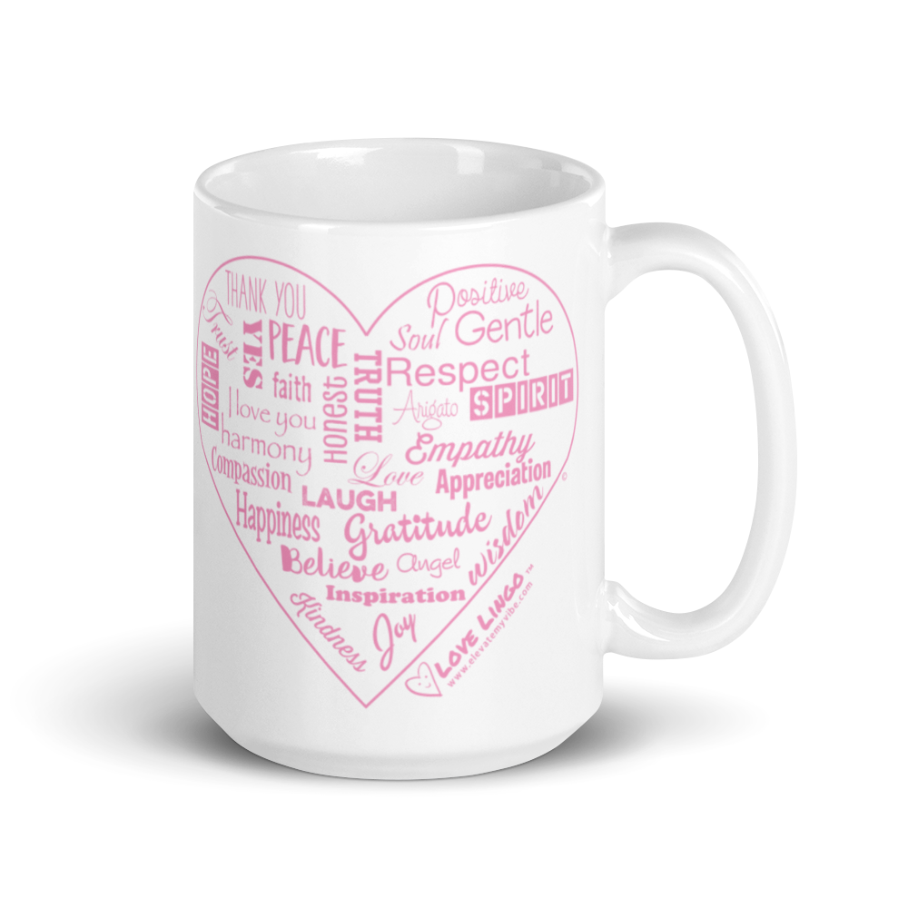 Love Lingo Positive Heart Mug 11 oz and 15 oz (Pink Heart)
