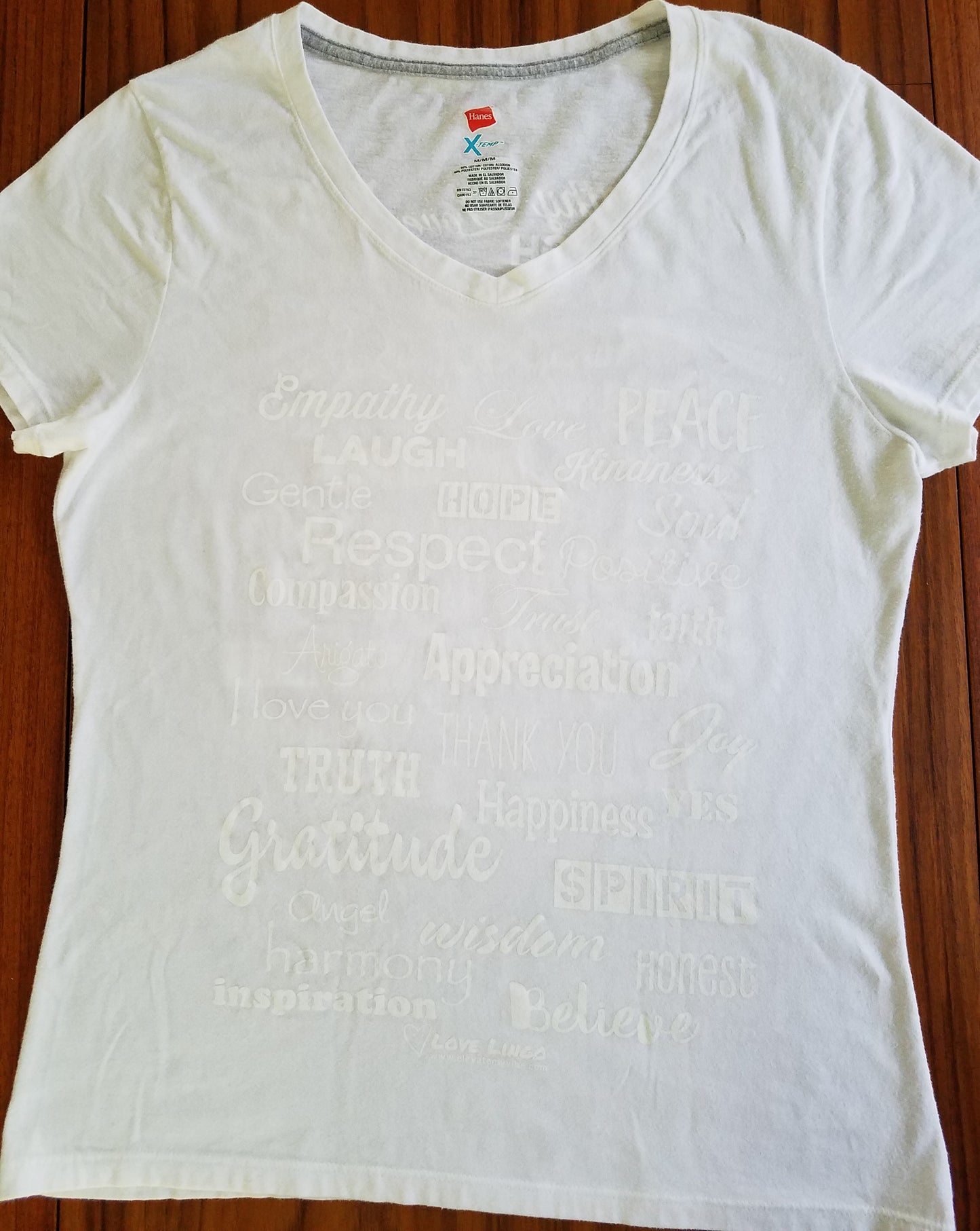 Love Lingo White On White Ladies V-Neck Tee Kundalini Yoga