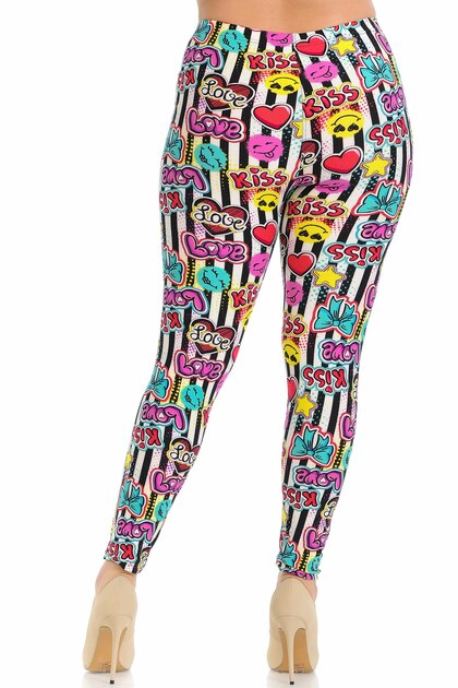 Super Soft Stripes Love, hearts, and Kisses Yoga Leggings