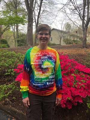 Long Sleeve Unisex Tie-Dyed Rainbow Love Lingo T-Shirt